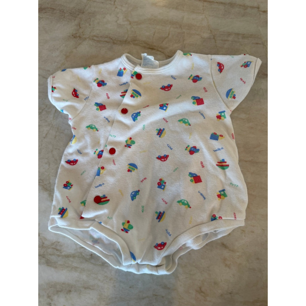 Vintage Baby Little Me Bodysuit 9 Months White Red Cars trucks